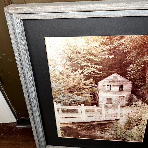 Vintage Rustic Country Mill Print Gray/ Blue Frame W/ Hanger - Picture 4 of 11